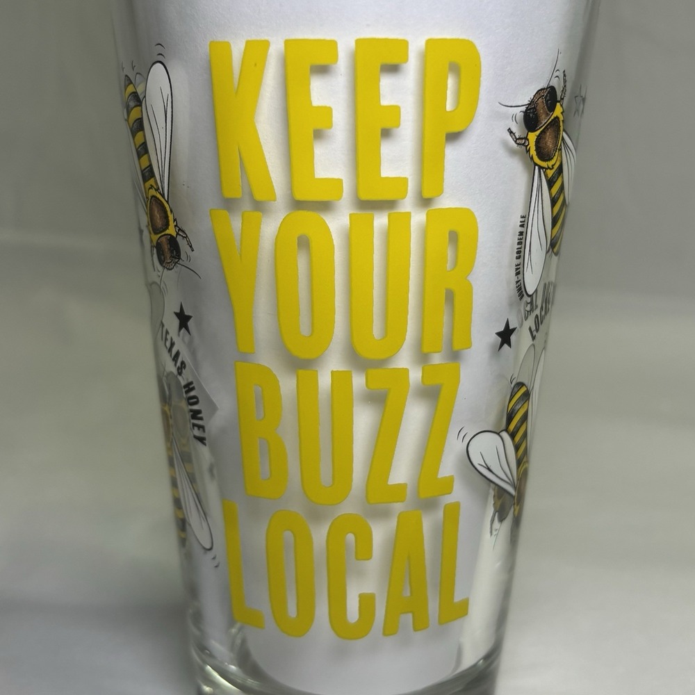 4 Corners Brewing Local Buzz Pint Glass Brewery Texas Dallas TX Brewing Bee